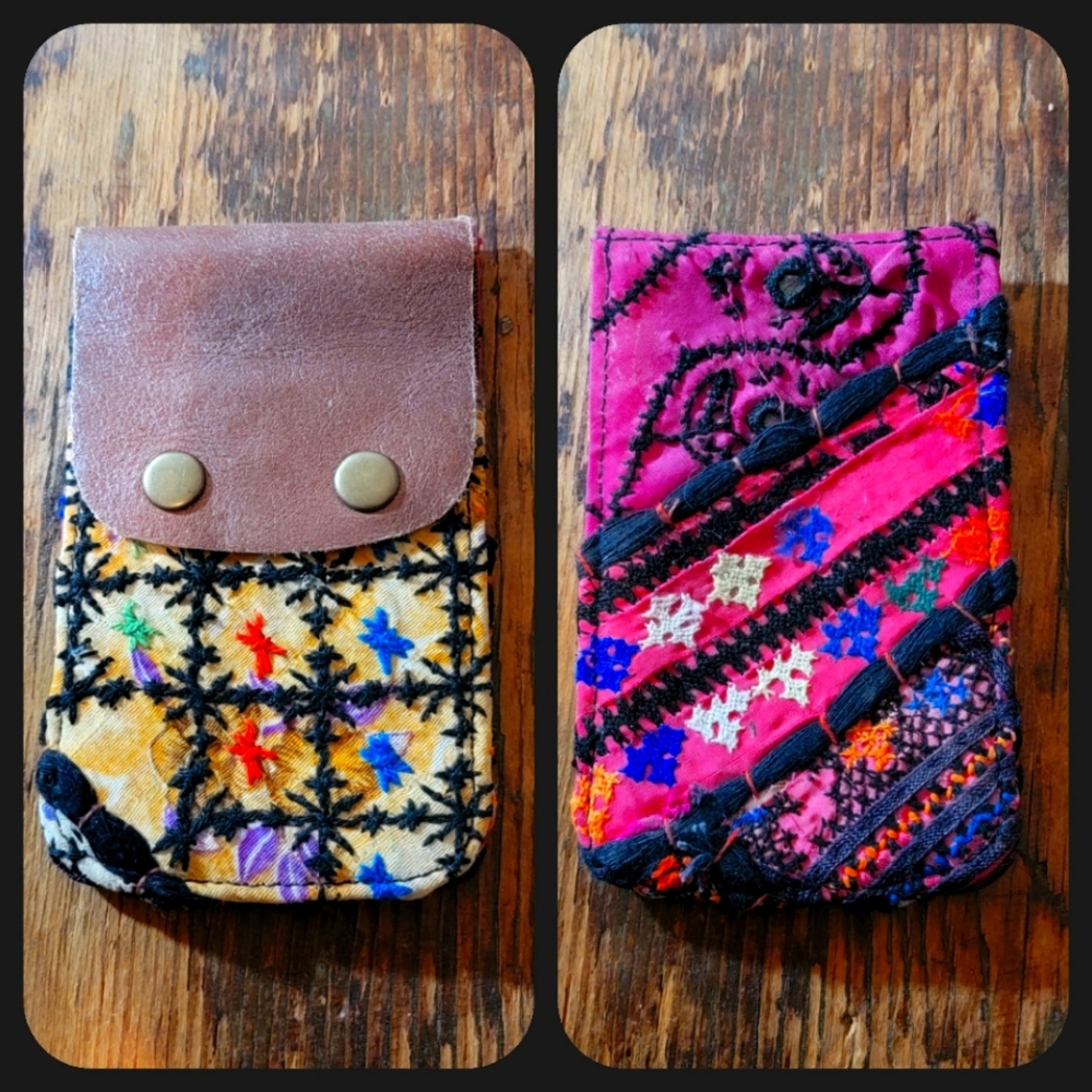 🍄🪬 Free People Boho Embroidered Repurposed vtg banjara hippie Wallet card case